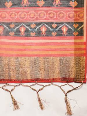 White printed linen saree with blouse 4