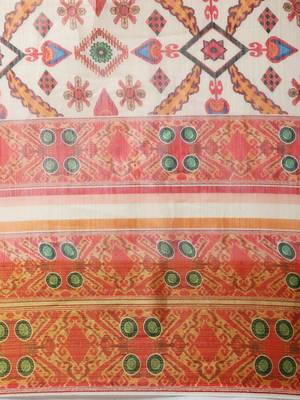 White printed linen saree with blouse 5