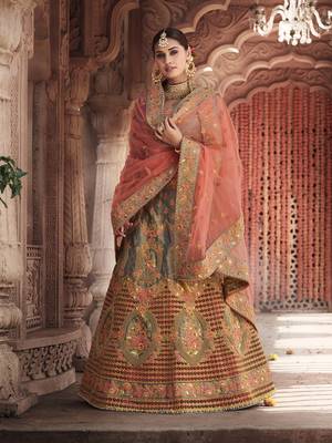 Grey embroidered silk semi stitched lehenga 1