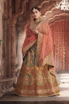 Grey embroidered silk semi stitched lehenga