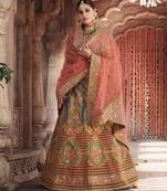 Grey embroidered silk semi stitched lehenga