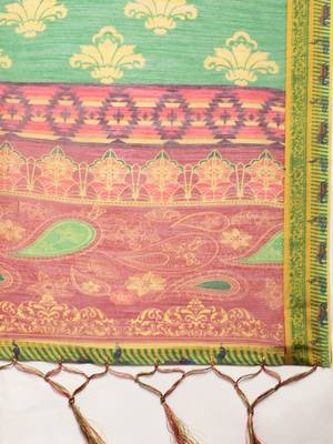 Yellow printed linen saree with blouse 4