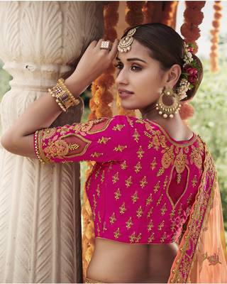 Rani-pink embroidered silk semi stitched lehenga 3
