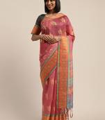 Pink printed linen saree with blouse