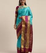 Blue woven nylon saree with blouse