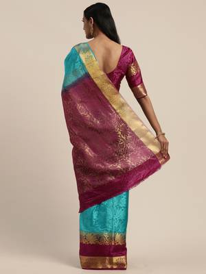 Blue woven nylon saree with blouse 2