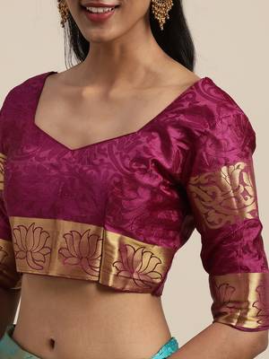 Blue woven nylon saree with blouse 3