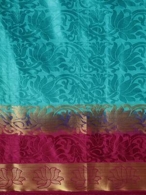 Blue woven nylon saree with blouse 4
