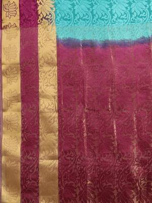 Blue woven nylon saree with blouse 5