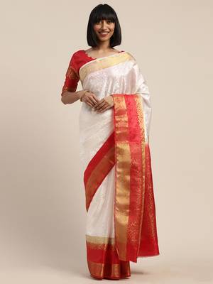 White woven nylon saree with blouse 1