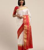 White woven nylon saree with blouse