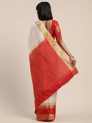White woven nylon saree with blouse 2