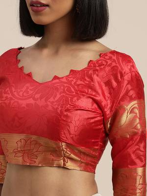 White woven nylon saree with blouse 3