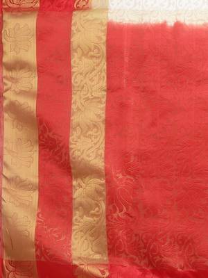 White woven nylon saree with blouse 5