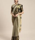 Beige woven silk blend saree with blouse