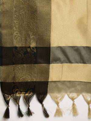 Beige woven silk blend saree with blouse 4