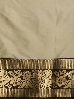 Beige woven silk blend saree with blouse 5