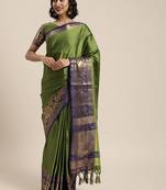 Green woven silk blend saree with blouse