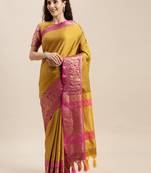 Mustard woven silk blend saree with blouse