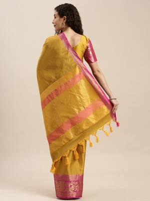 Mustard woven silk blend saree with blouse 2