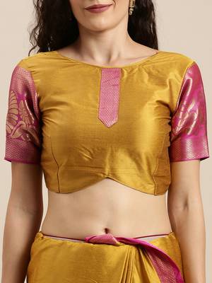 Mustard woven silk blend saree with blouse 3
