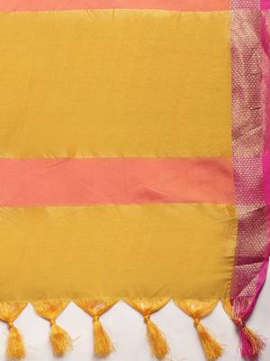 Mustard woven silk blend saree with blouse 4