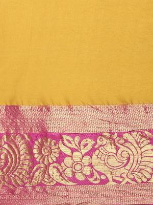 Mustard woven silk blend saree with blouse 5