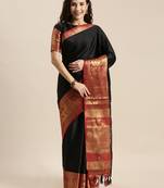 Black woven silk blend saree with blouse