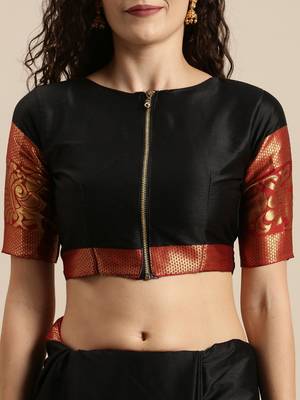 Black woven silk blend saree with blouse 3