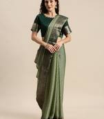 Green printed polyester saree with blouse