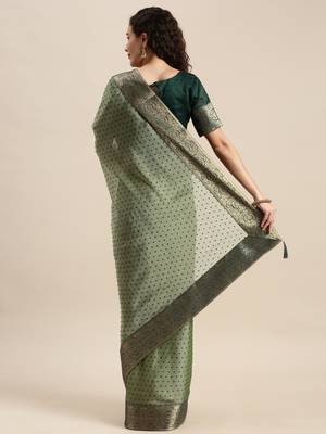 Green printed polyester saree with blouse 2
