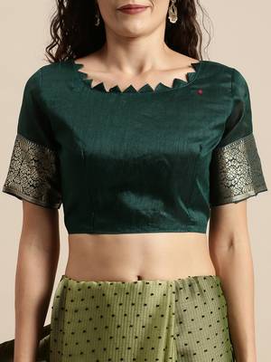 Green printed polyester saree with blouse 3