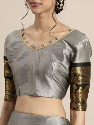 Grey woven silk blend saree with blouse 3