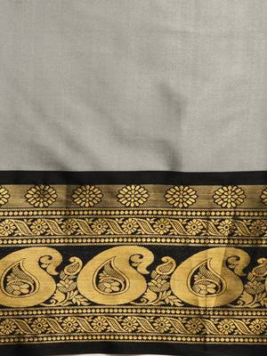 Grey woven silk blend saree with blouse 5