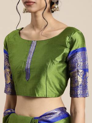 Green woven silk blend saree with blouse 3