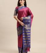 Pink woven silk blend saree with blouse