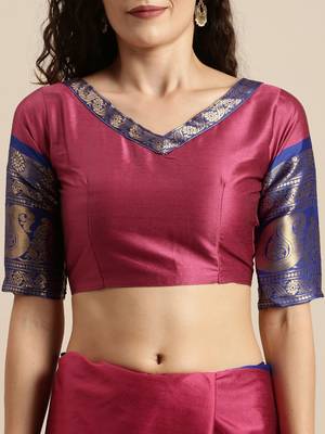 Pink woven silk blend saree with blouse 3