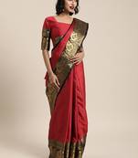 Red woven silk blend saree with blouse