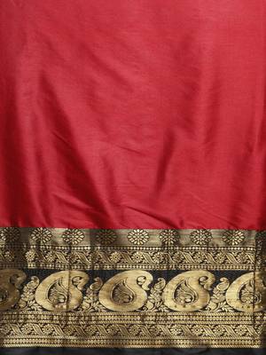 Red woven silk blend saree with blouse 5