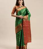 Green woven silk blend saree with blouse