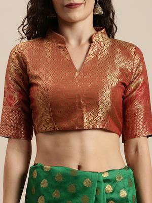 Green woven silk blend saree with blouse 3