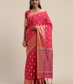 Pink woven silk blend saree with blouse
