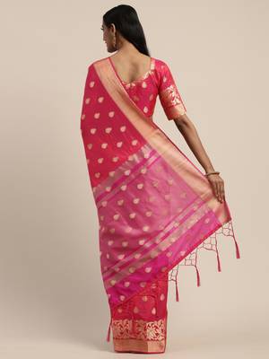 Pink woven silk blend saree with blouse 2