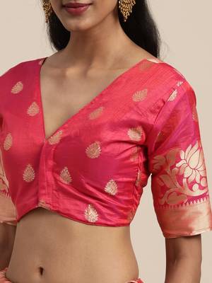 Pink woven silk blend saree with blouse 3