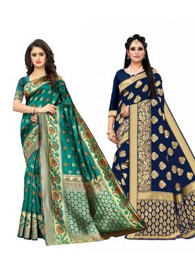 Classiques Teal & Blue Saree Combos With Blouse (Pack of 2) 1