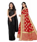 Classiques Black& Red Saree Combos With Blouse (Pack of 2)