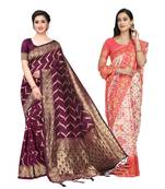 Classiques Wine & Red Saree Combos With Blouse (Pack of 2)
