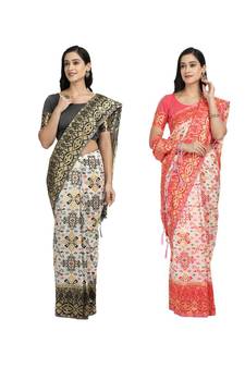 Classiques Black & Red Saree Combos With Blouse (Pack of 2)