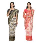 Classiques Black & Red Saree Combos With Blouse (Pack of 2)