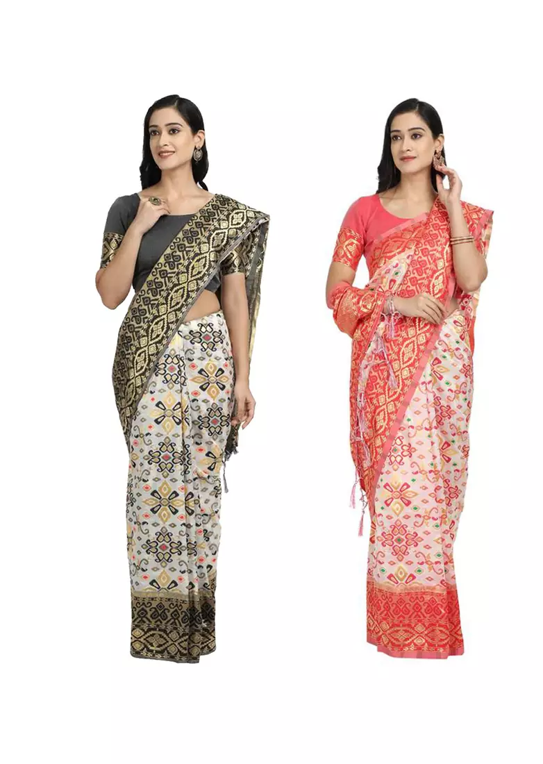 Classiques Black & Red Saree Combos With Blouse (Pack of 2)